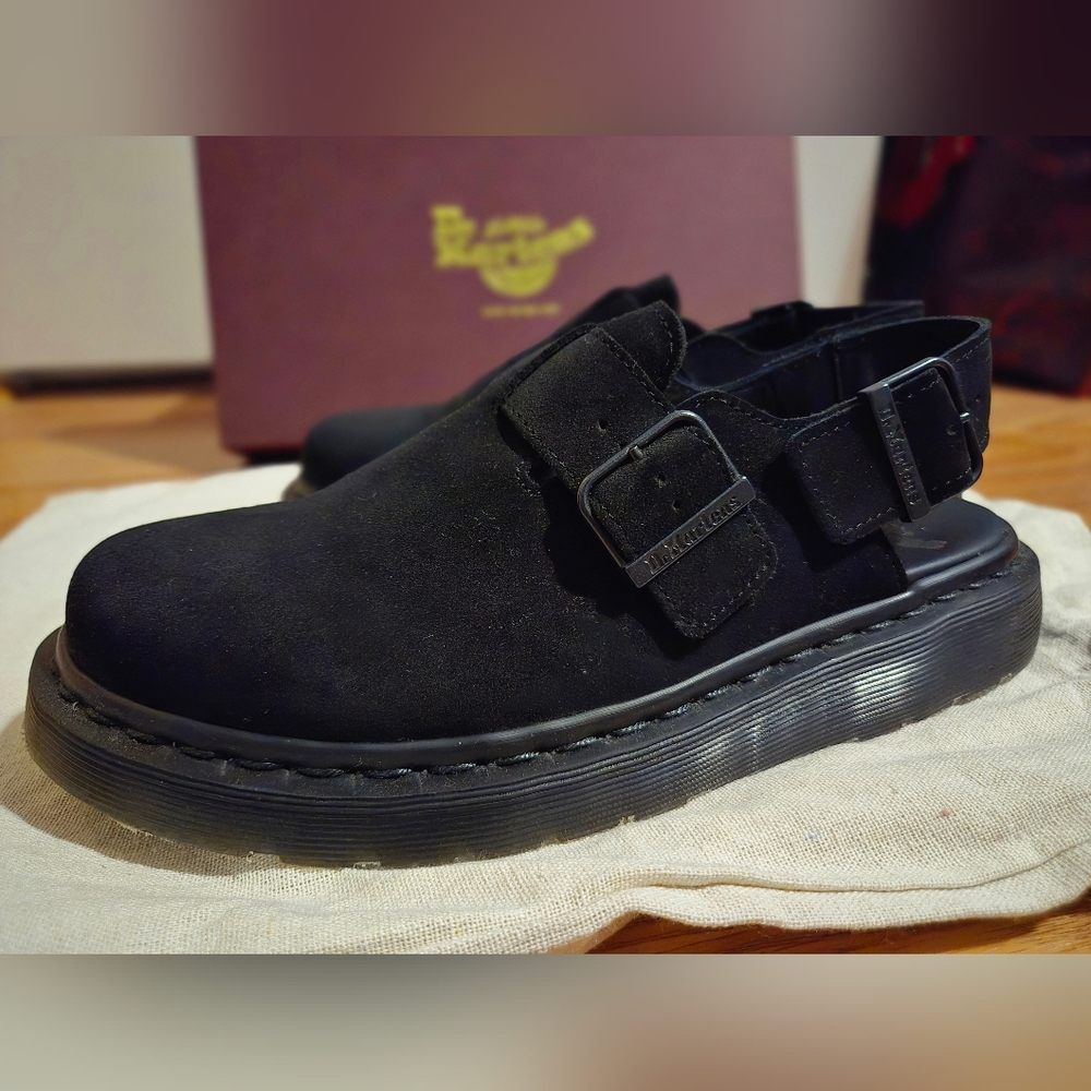 Dr. Martens Jorge Suede Leather Mules Slip-On Shoes Black Blackout